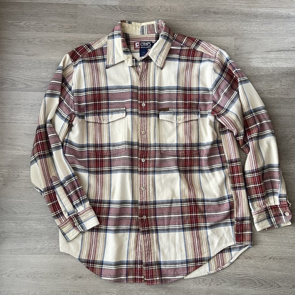 Men's Ralph Lauren CHAPS Size Large L Button Down Front Plaid Flannel Shirt